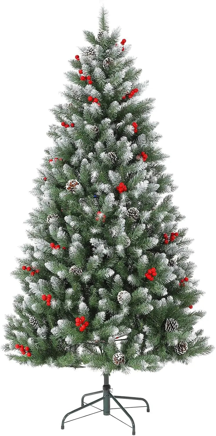 5FT Snow-Flocked Artificial Christmas Tree with Berries – 850 PE/PVC Branch Tips, Easy Assembly Hinged Design, Holiday Decor for Home