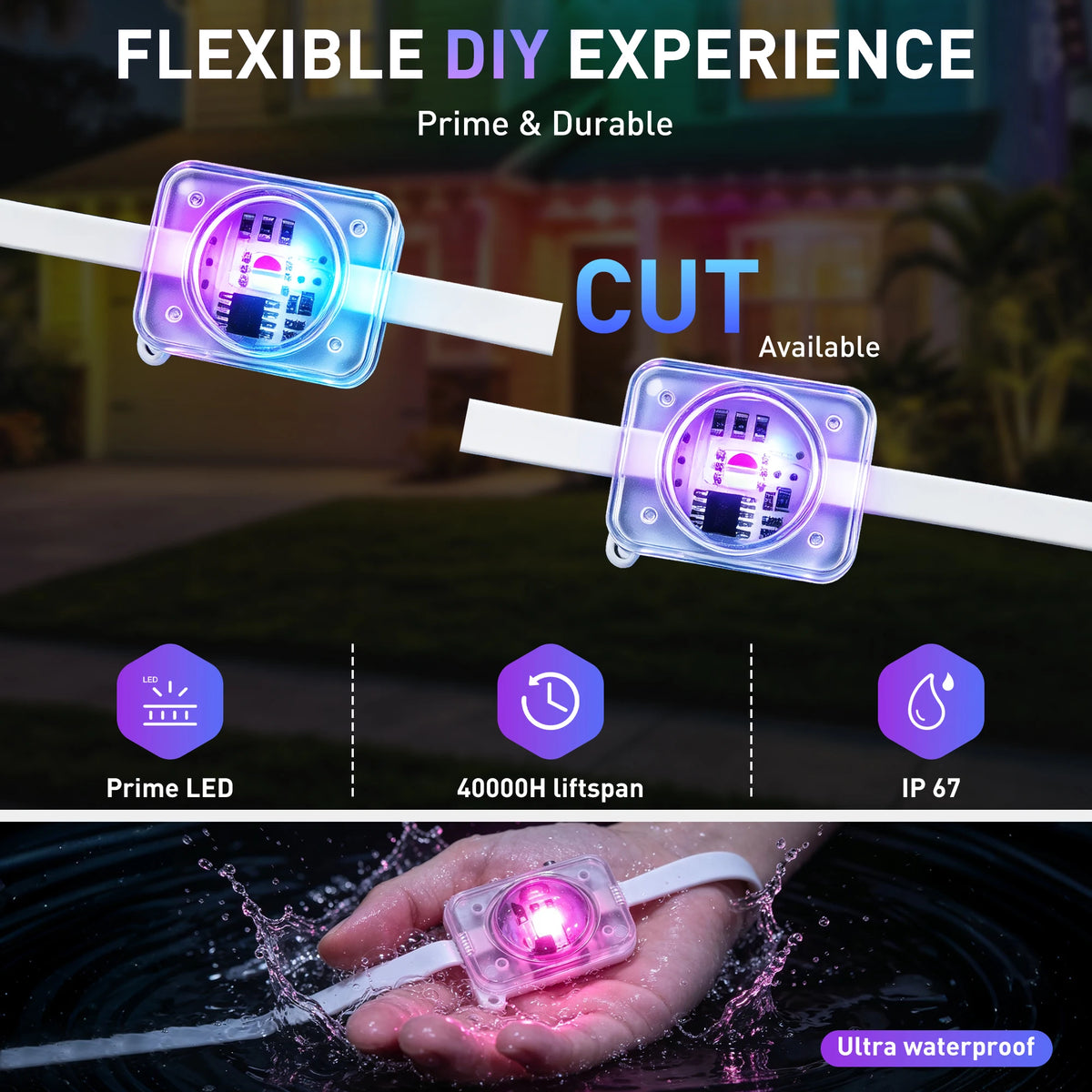 New Permanent Outdoor String Light RGBIC 600ft ,IP67 Waterproof Eaves Lights, App & Remote Control, Music Sync, MyDIY Timer, Easy Install for Patio, Roofline, Garden, Deck, Fence Holiday Decor