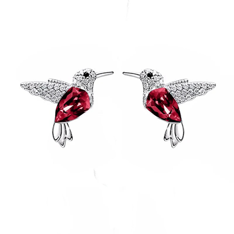 COCOM S925 Sterling Silver Hummingbird Crystal Stud Earrings for Women Girls Earrings 2021 Trend Christmas Fine Jewelry Gift
