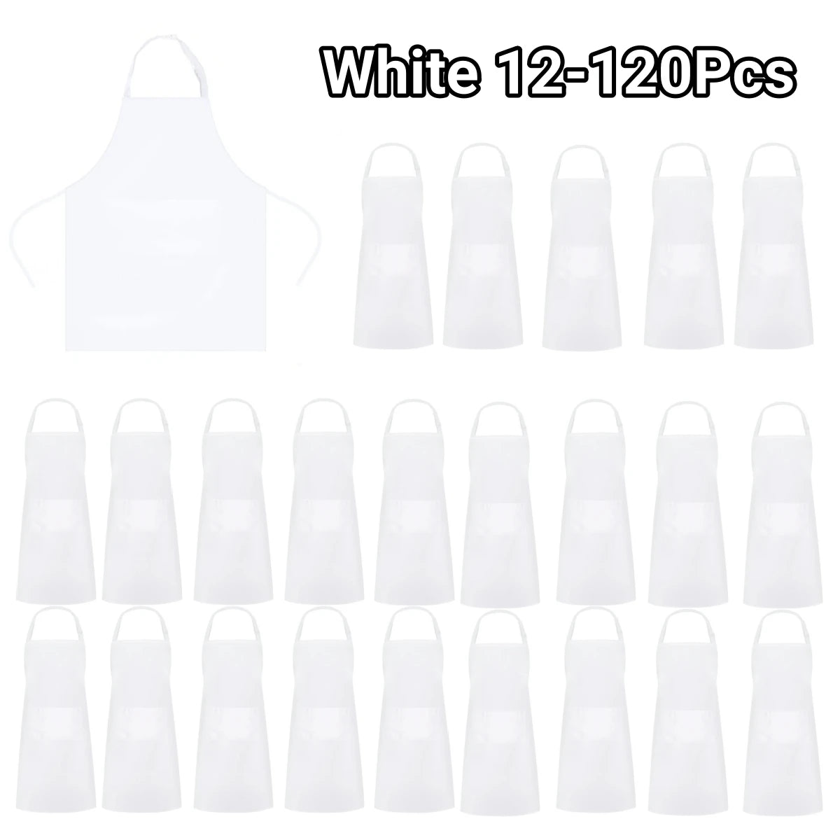 12-120Pcs Bib Aprons with 2 Pockets Unisex Chef Apron Kitchen Aprons Painting Sewing Christmas Cookie Party Server Aprons