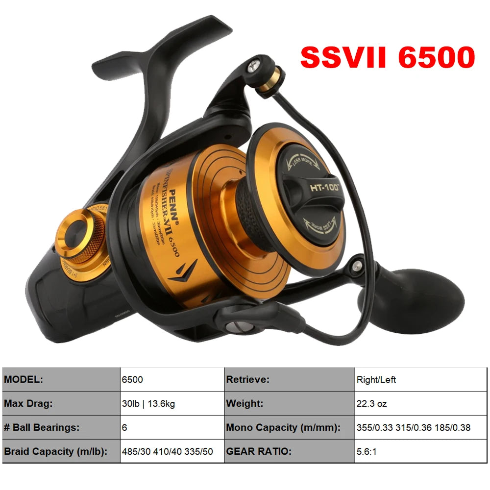 Penn Spinfisher VII Spinning Fishing Reel 3500/5500/6500/7500/8500/10500 HT-100 Carbon Fiber Drag Washers Spinning Wheel