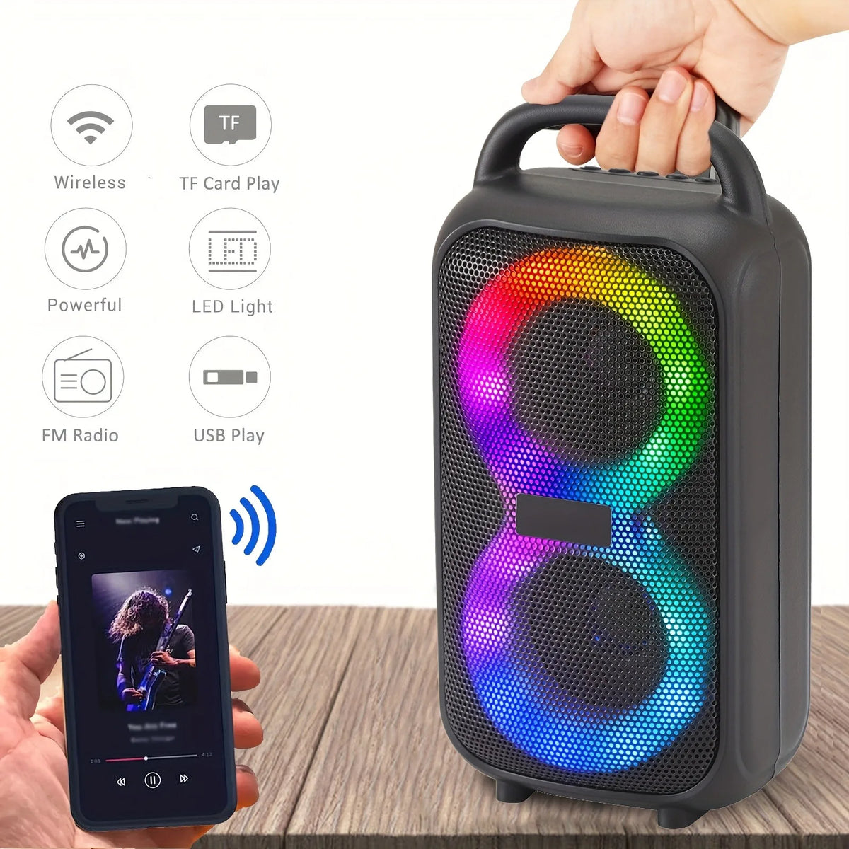 Professional Large Bluetooth Speaker with Microphone, Portable Design, Featuring JBL Subwoofer Party Box, LED Lights, Compatible with BT/USB/TF/AUX/FM/TWS/MIC/EQ Functions, Professional Karaoke. Ideal Gift for Birthdays, Chri