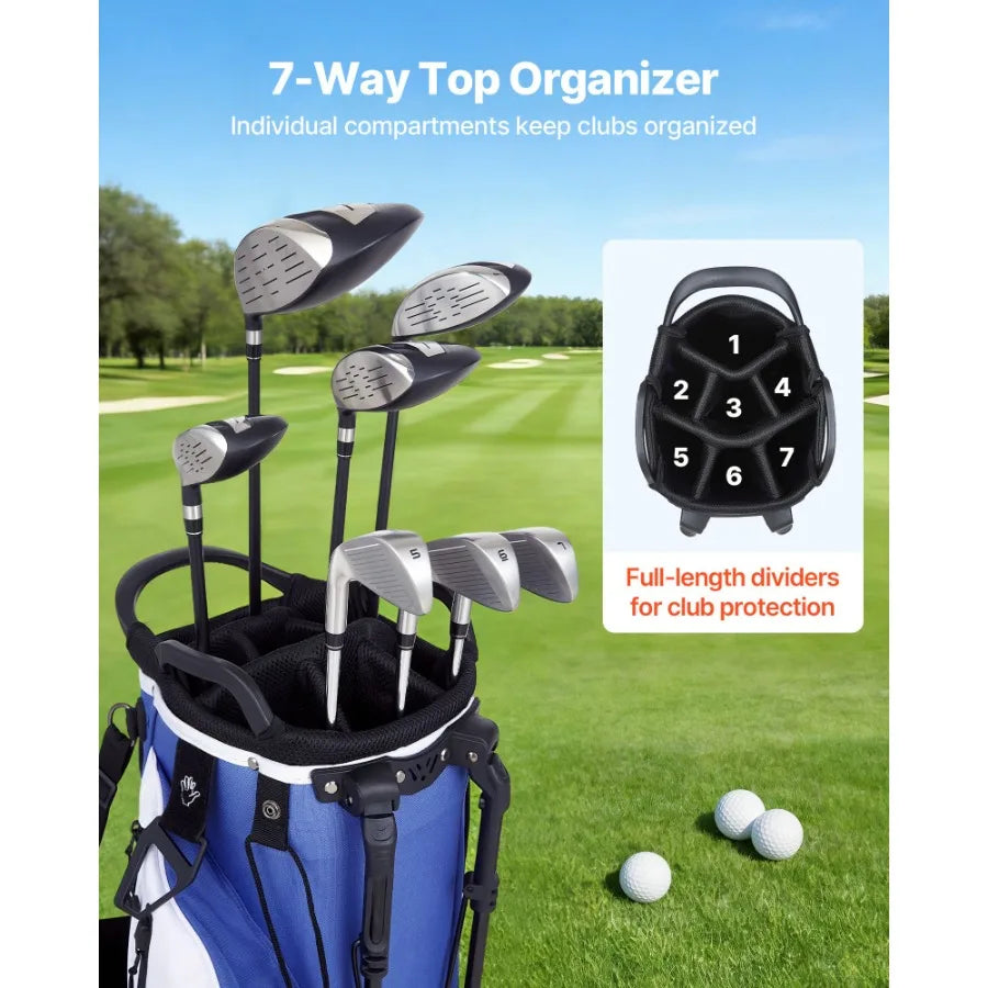 Golf Cart Bag, 7 Way Top Divider Organizer, Club Stand Bag with Full-length Divider, Handles, Dual Support Legs, Storage Pocket