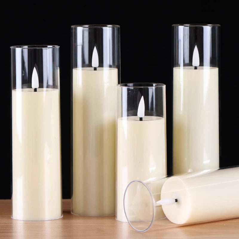 3/5x Flameless LED Candle & Remote Timer Battery Operated Acrylic Clear Pillar Wax, Portable Atmosphere Lamp for Christmas Déc