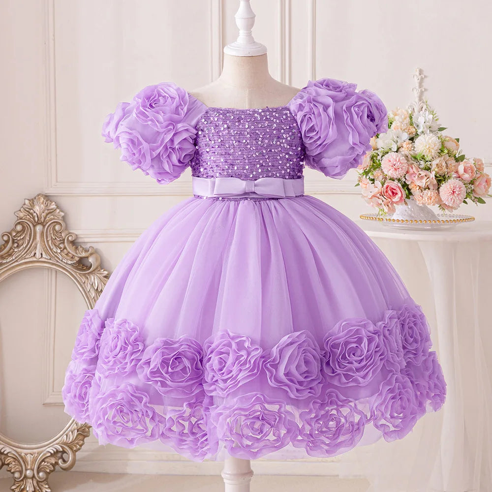 HETISO Girls Princess Sequins Dresses Toddler Kids First Birthday Ball Gown Children Wedding Christmas Party Frocks 2 4 6 8 Year