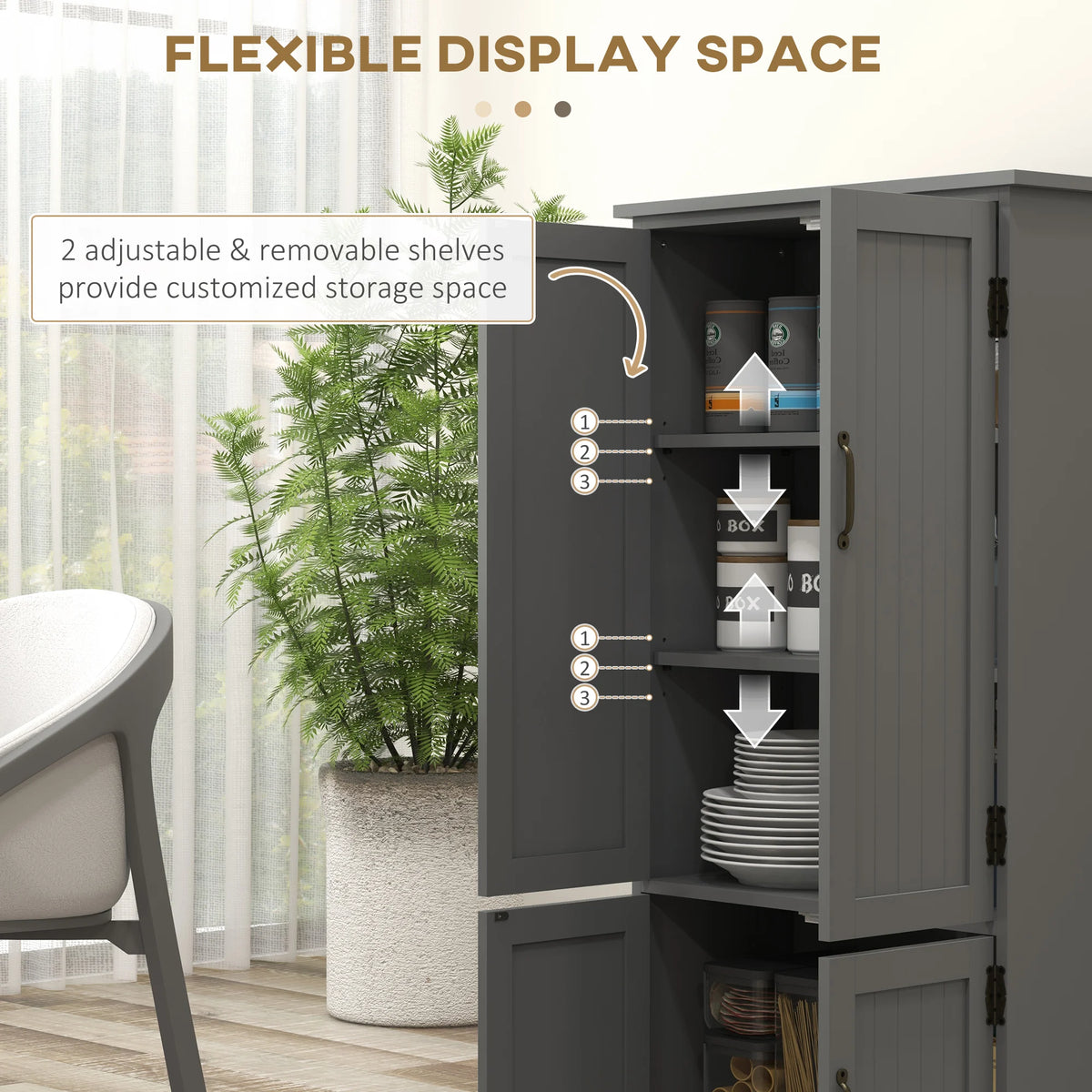 Freestanding Storage Hutch Furniture W/ 2 Large Doors and 2 Small Doors, Gray