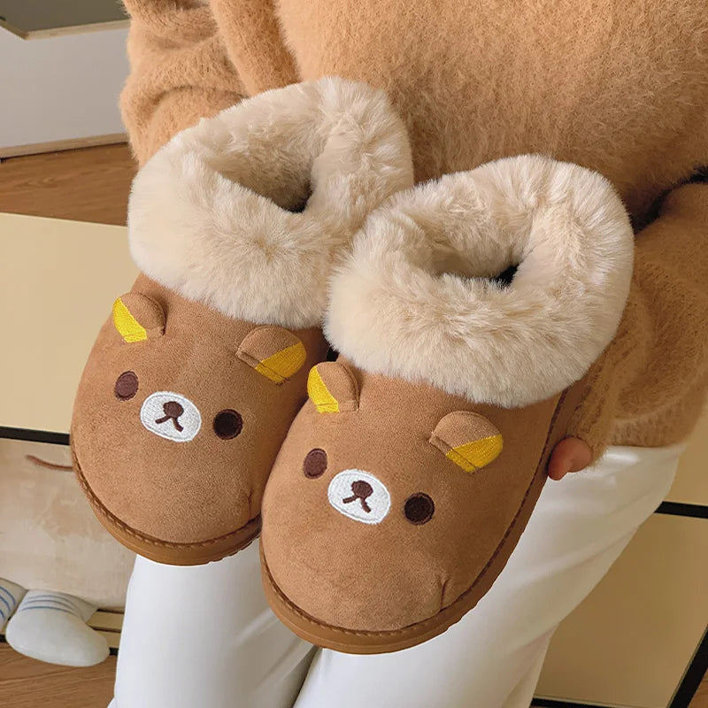 New Cute Rilakkuma Winter Wear Non Slip Warm Shoes Home Cute Bear Couple Slippers Anime Surrounding Girls Christmas Gift