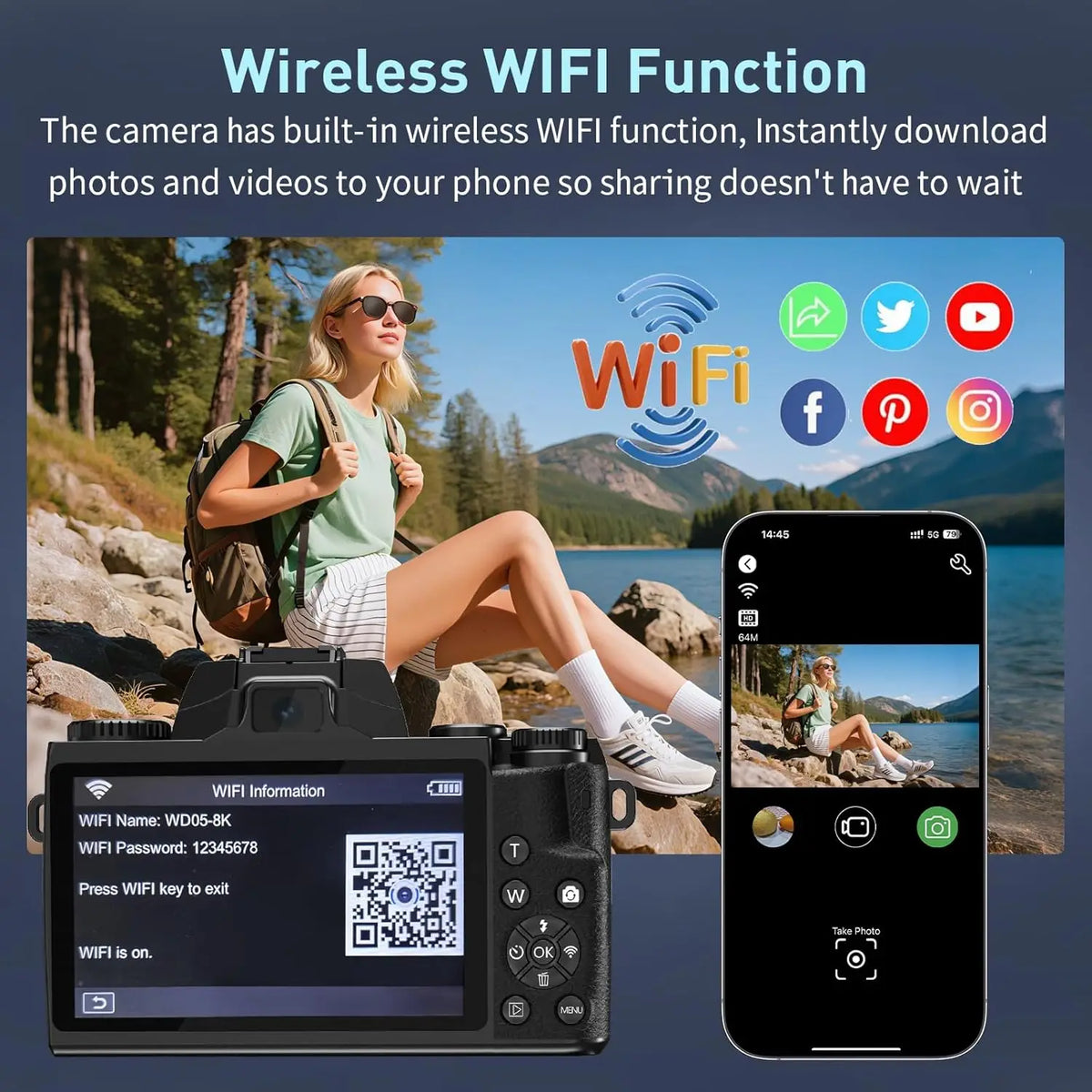 8K 64MP WiFi Vlogging Digital Camera with 4-Inch Touchscreen, 16X Zoom Autofocus Dual Lens, 3000mAh Battery, 32GB Card & Lens Hood, for YouTube and Photography (Black)