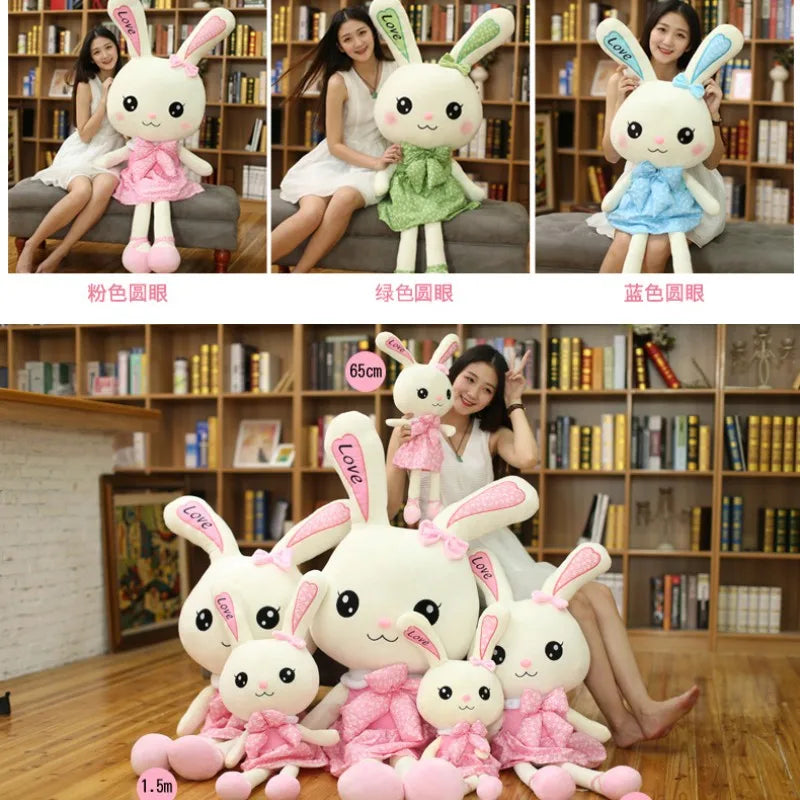 30-120cm Rabbit Plush Dolls Big Ear Bunny Plushie Soft Stuffed Animal Kawaii Skirt Rabbit Decor Christmas Girl Birthday Toy Gift