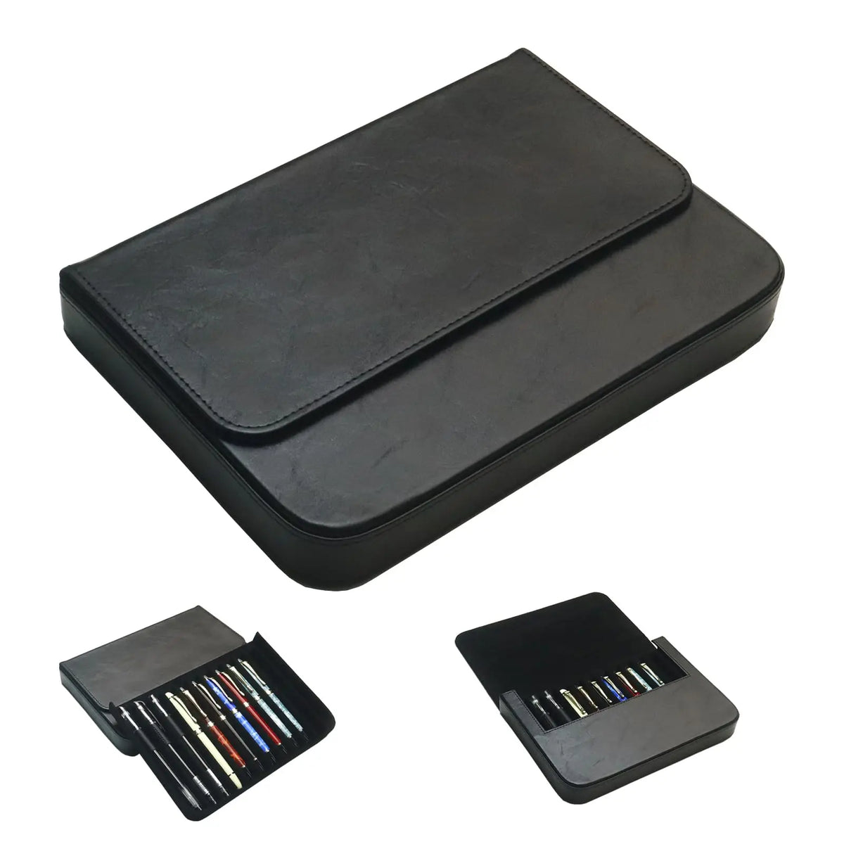PU Leather 12 Fountain Pen Case Organizer, Handmade, Magnetic Closure with Drawer, Christmas Gift for Man/Woman/Office,12 slots