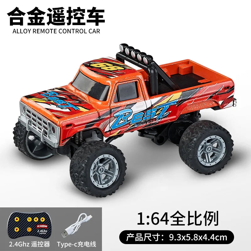 Mini 1:64 RC Car Monster Truck 2.4G Alloy Remote Control Off-Road Drift Racing with Led Light Adult Boys Toys Christmas Gifts