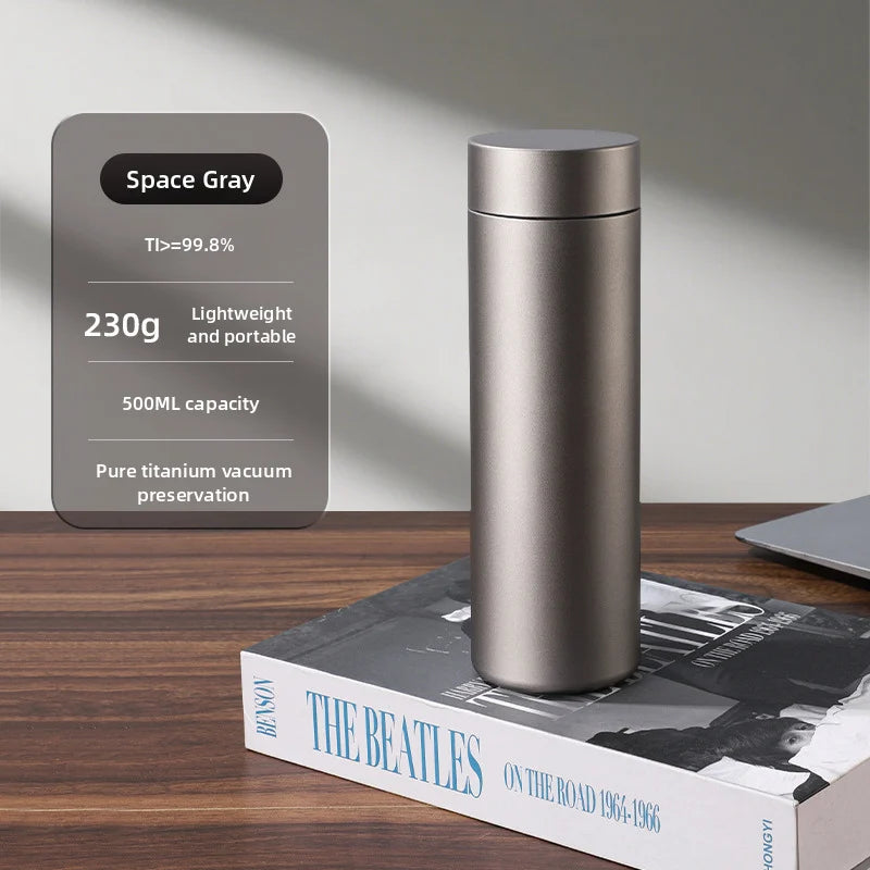 Pure Titanium Double Layer Water Bottle 480 ml Portable Small Capacity Thermal Pocket Cup for Outdoor Sports And Office