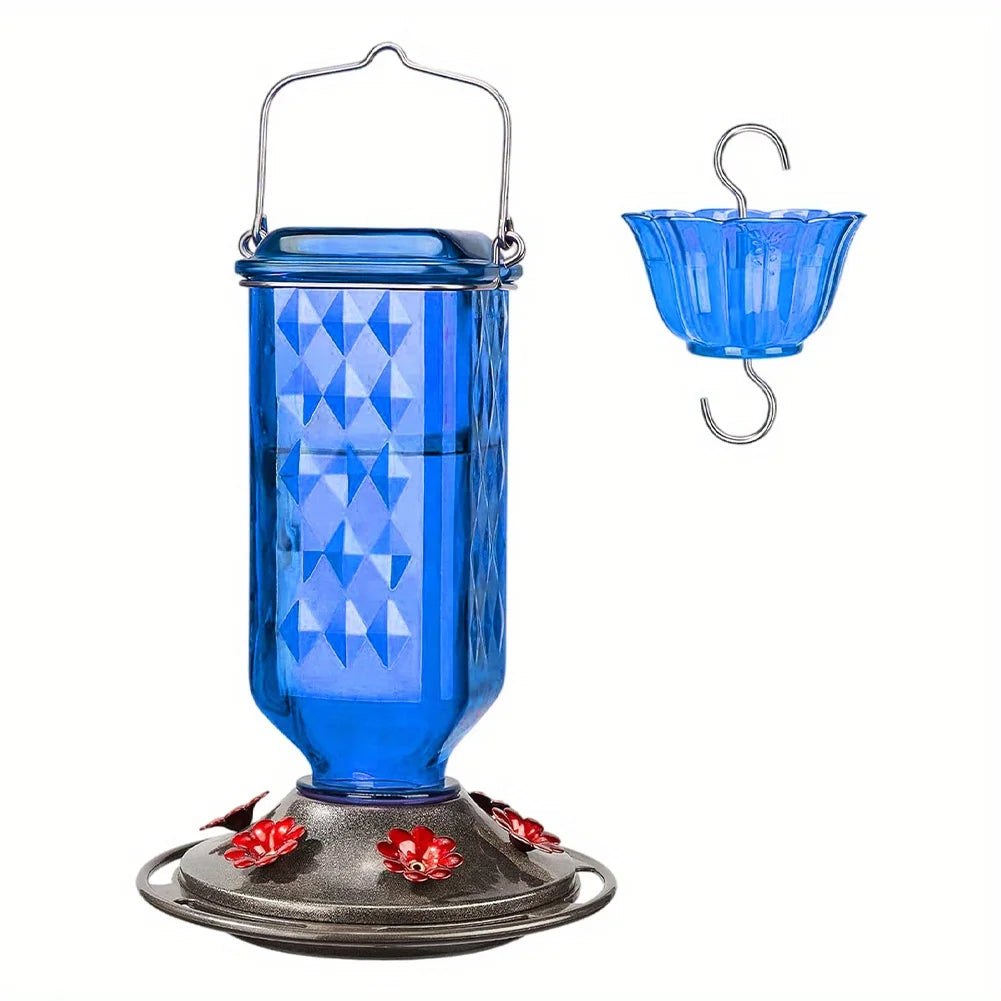 Hanging Glass Hummingbird Feeder, Outdoor Bird Leak Proof Base Feeder, Six Feeding Ports, Suitable For Outdoor Garden Decoration