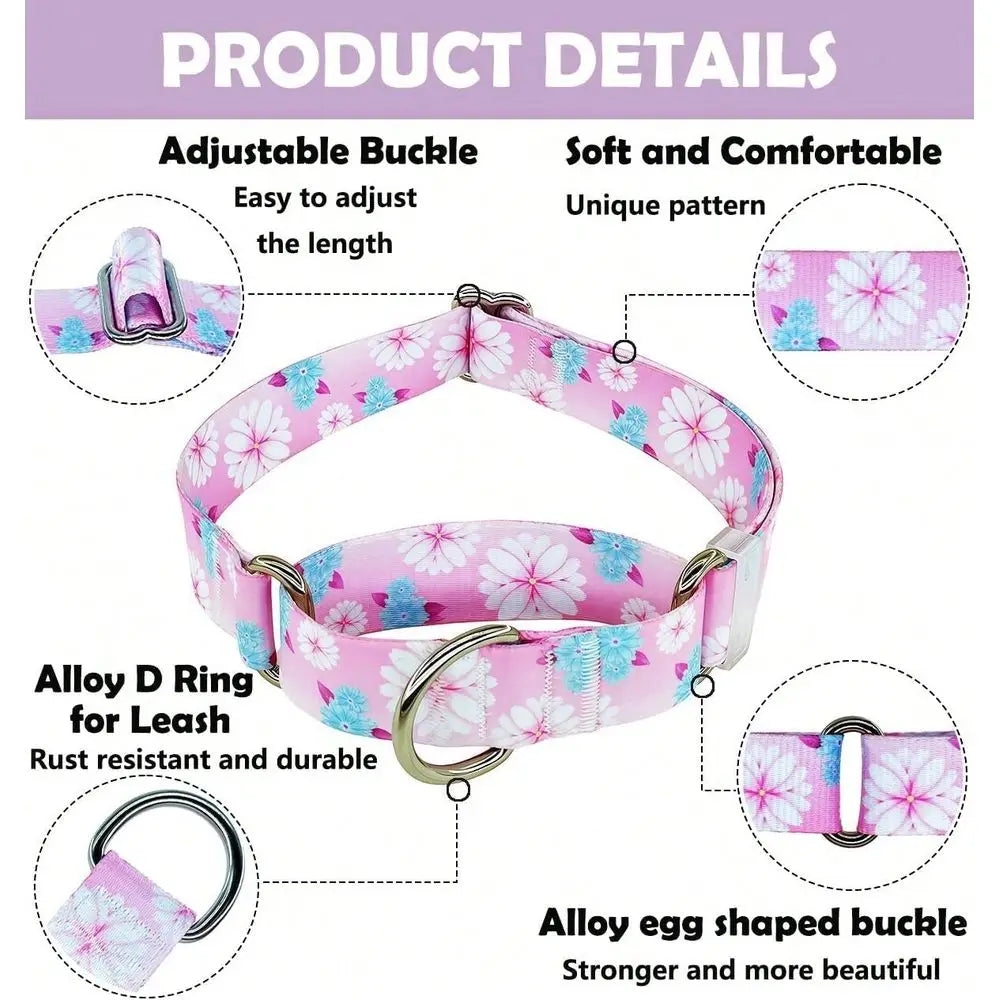 Dog Collar, Adjustable Soft No Pull Training Collar With No, Floral Pattern No Slip Martingale Collars Small Dogs 3 4 Width SFT