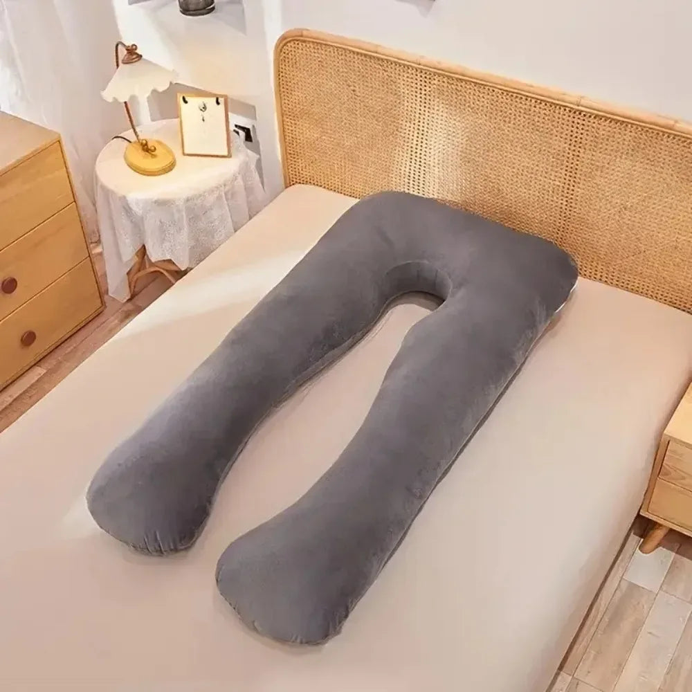 Soft Fleece U‑Shaped Pregnancy Pillow, Multi‑Functional Maternity Body Pillow with Lumbar & Abdominal Support for Pregnant Women Side Sleeping