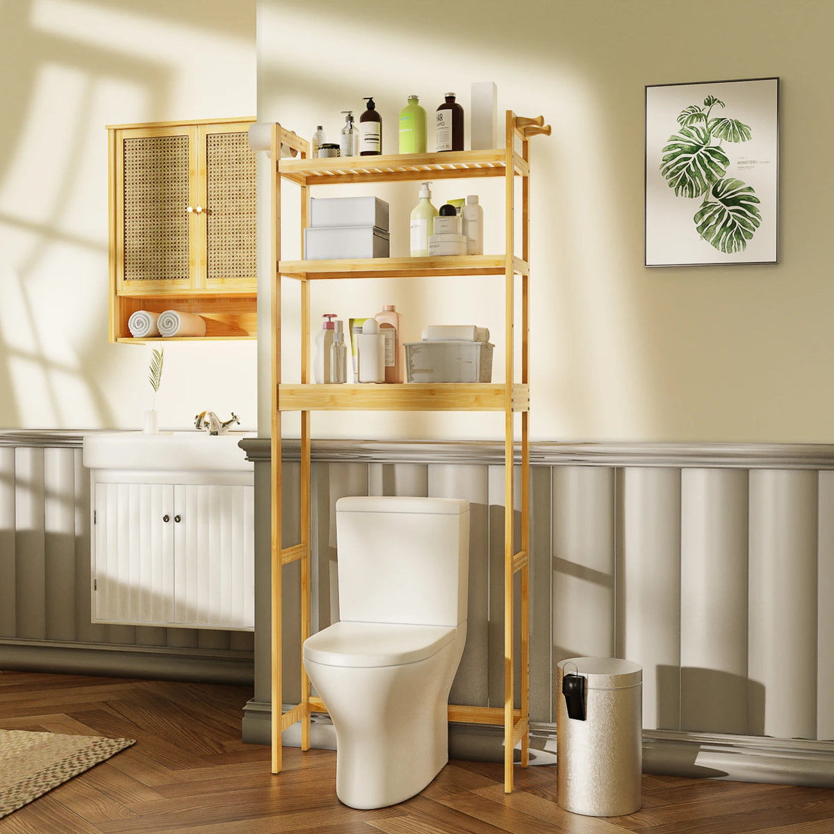 Over Toilet Shelf Bathroom Laundry Organizer Bamboo Storage Shelf Rack
