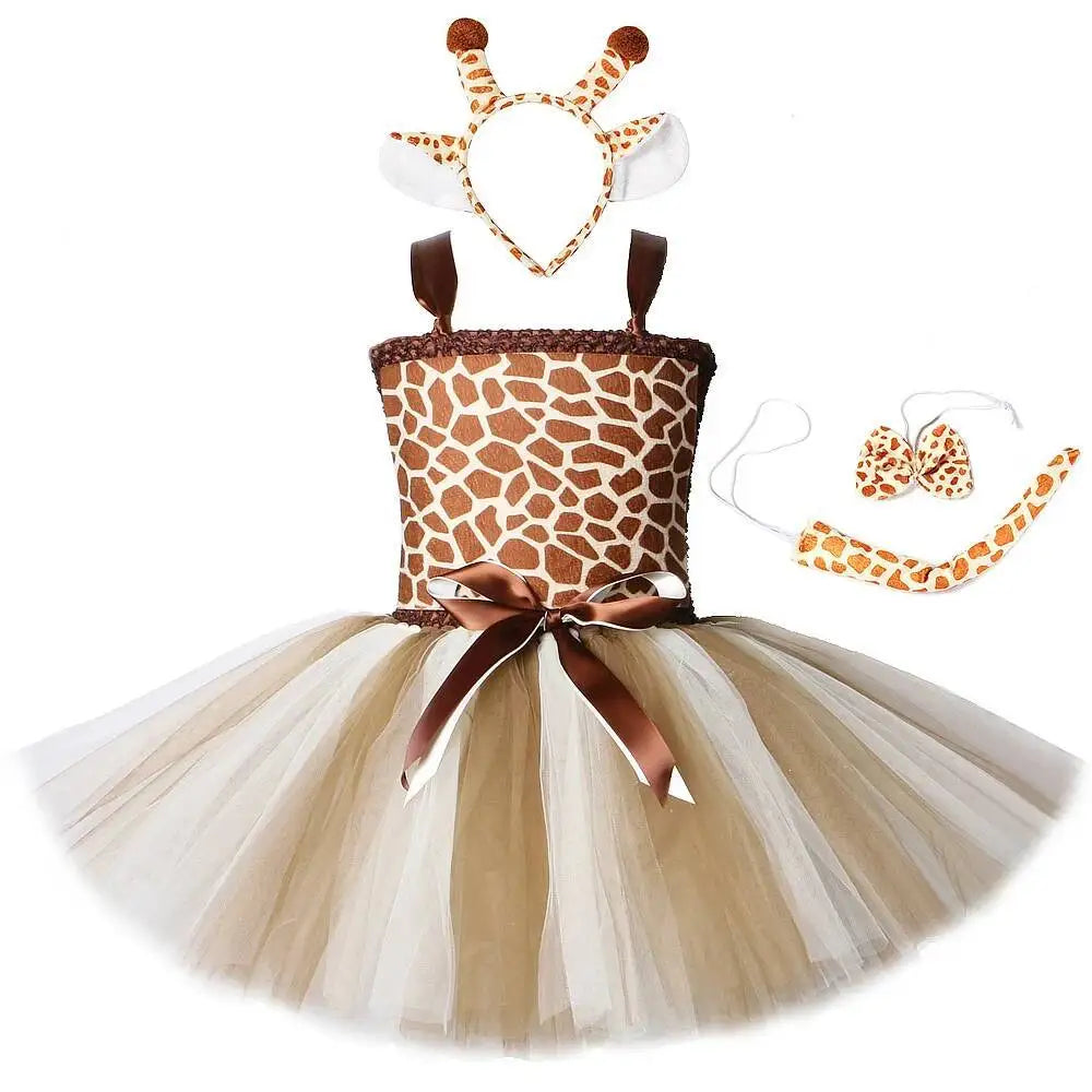 Cute Toddler Girl Giraffe Dress Cartoon Animal Performance Costume Set for Kids Halloween Costumes Girls Christmas Tutu Dresses