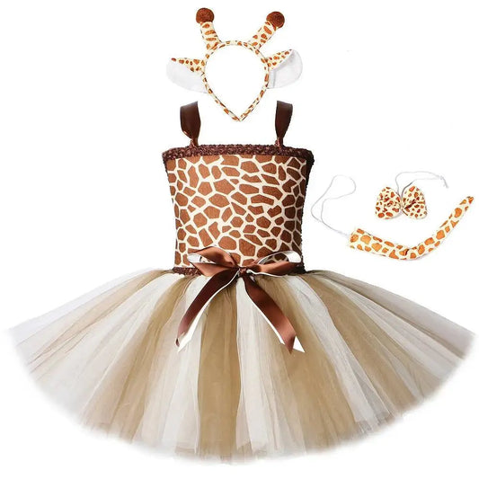 Cute Toddler Girl Giraffe Dress Cartoon Animal Performance Costume Set for Kids Halloween Costumes Girls Christmas Tutu Dresses