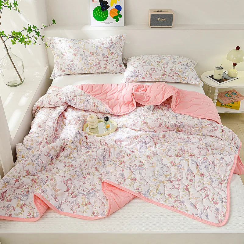 Breathable Quilted Summer Blanket Cooling Skin-friendly Comforter Soft Lightweight Quilt Well-vetilated Single Double  Duvet Set