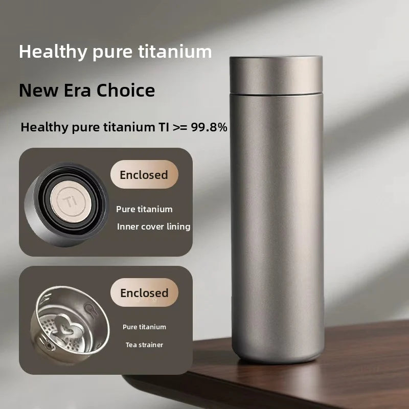 Pure Titanium Double Layer Water Bottle 480 ml Portable Small Capacity Thermal Pocket Cup for Outdoor Sports And Office