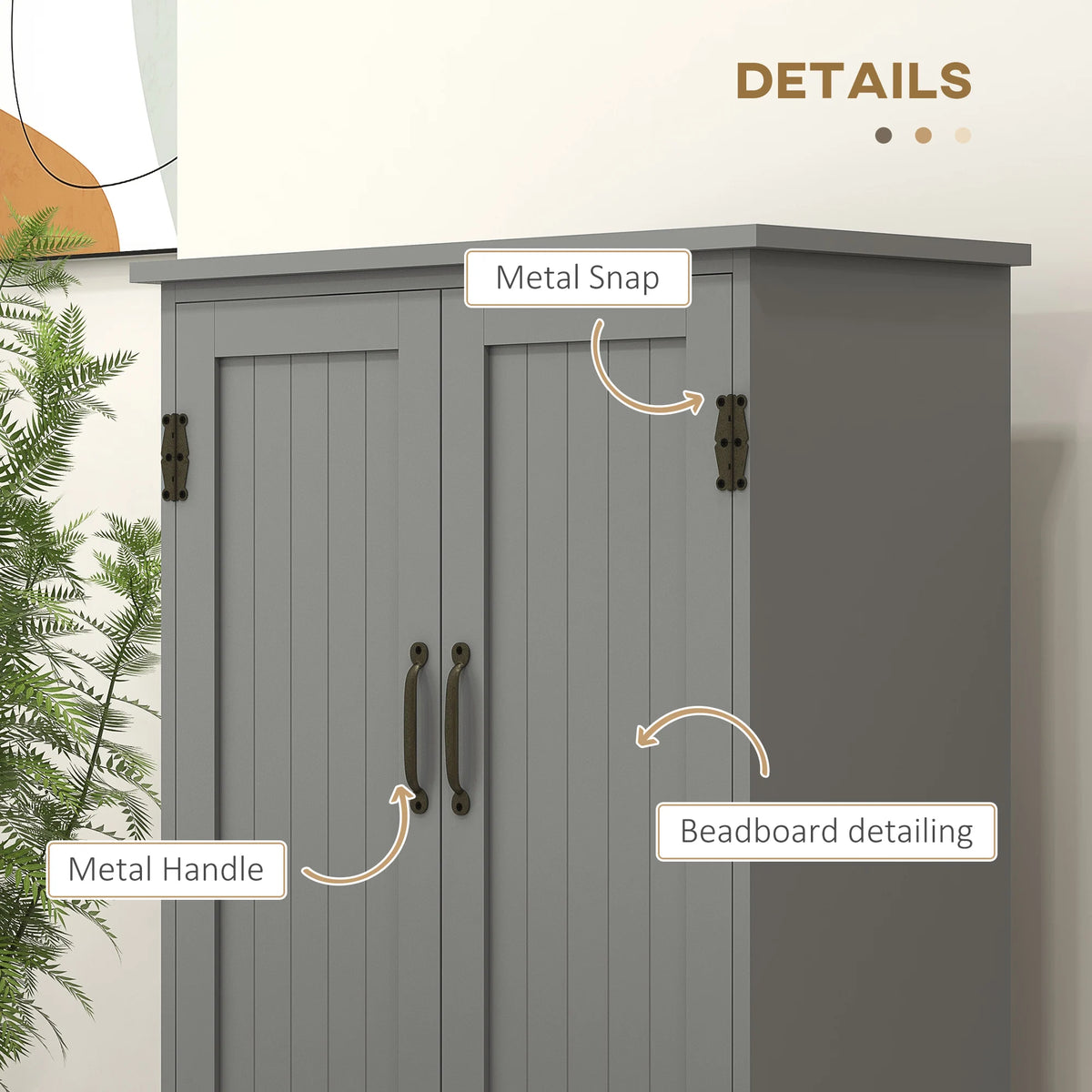 Freestanding Storage Hutch Furniture W/ 2 Large Doors and 2 Small Doors, Gray