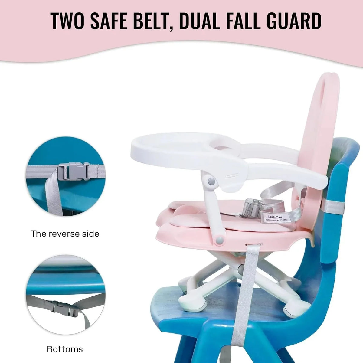 3-in-1 Portable Toddler Booster Seat Baby Dining Table Seat with Removable Tray And Cushion 4 Adjustable Heights