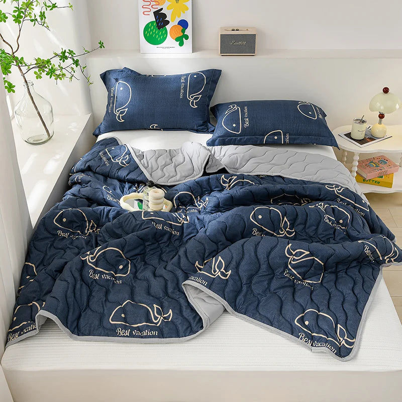 Breathable Quilted Summer Blanket Cooling Skin-friendly Comforter Soft Lightweight Quilt Well-vetilated Single Double  Duvet Set
