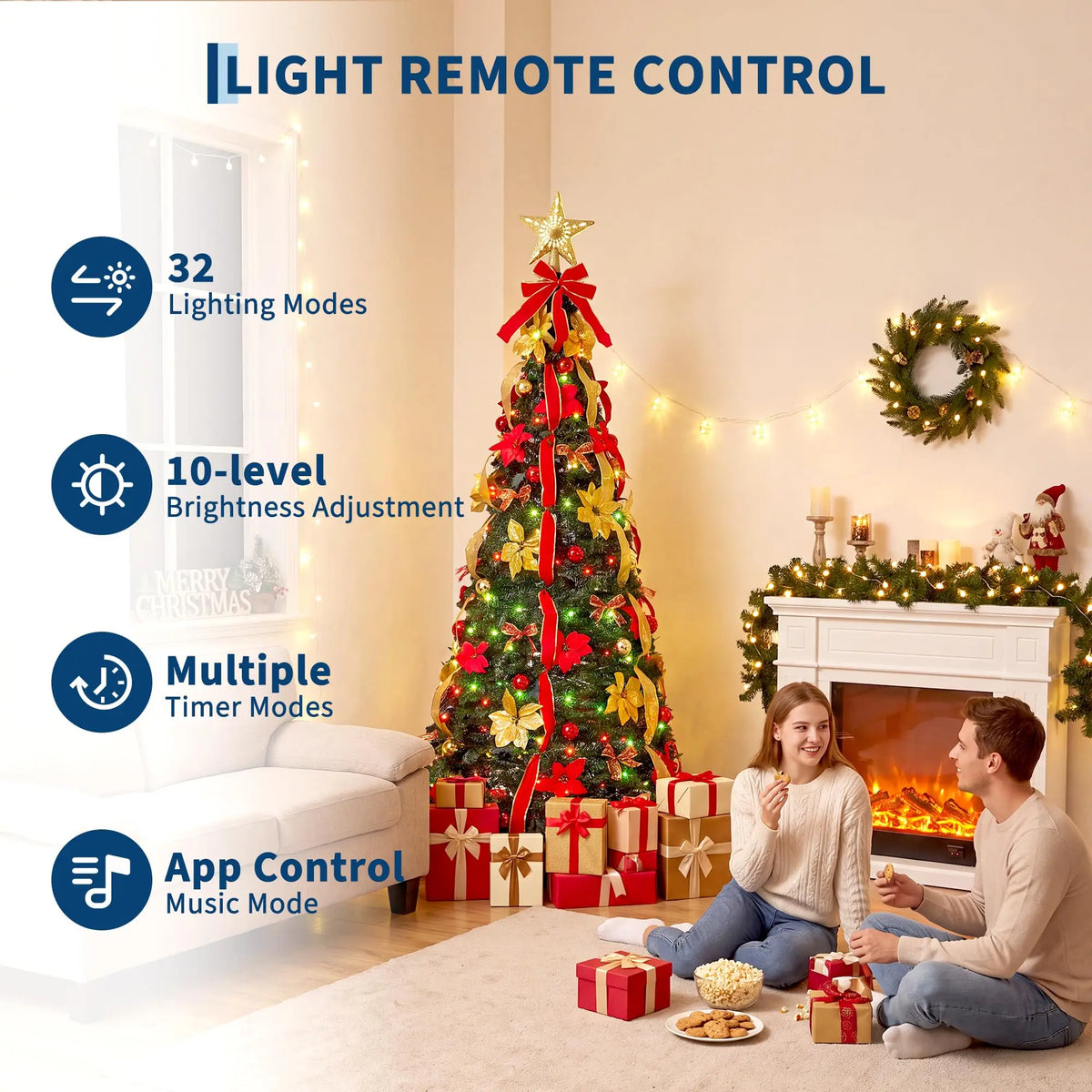 6-7 FT Pop-Up Pre-Lit Christmas Tree with LED Lights & Lighted Star Leader Pre-Decorated Artificial Xmas Tree for Indoor Holiday Decor