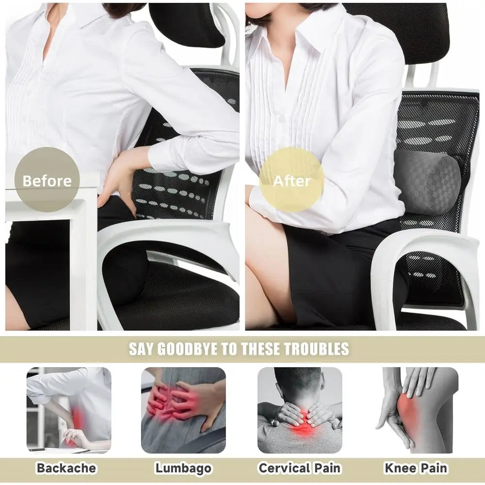 Enhanced Lumbar Roll Cushion with Removable Cover and Adjustable Strap for Office, Chair, Car Seat Support and Posture Improveme