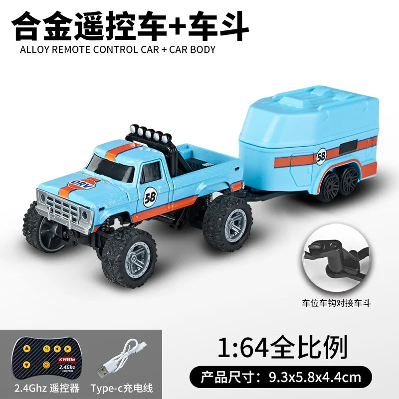 Mini 1:64 RC Car Monster Truck 2.4G Alloy Remote Control Off-Road Drift Racing with Led Light Adult Boys Toys Christmas Gifts
