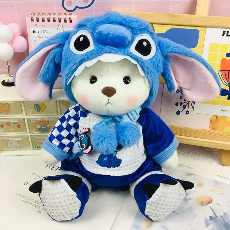 2025 New Model Kawaii 30cm Lena Joint Bear Plush Doll Doll in Teddy Bear One-piece Suit Girl Birthday Gift Christmas Gift