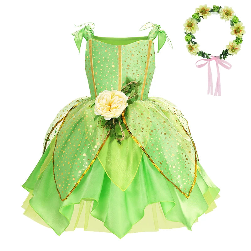 TinkerBell Fairy Costume for Girls Flower Dress Birthday Party Carnival Christmas Outfit Toddler Kids Fancy Vestido 2-8Y