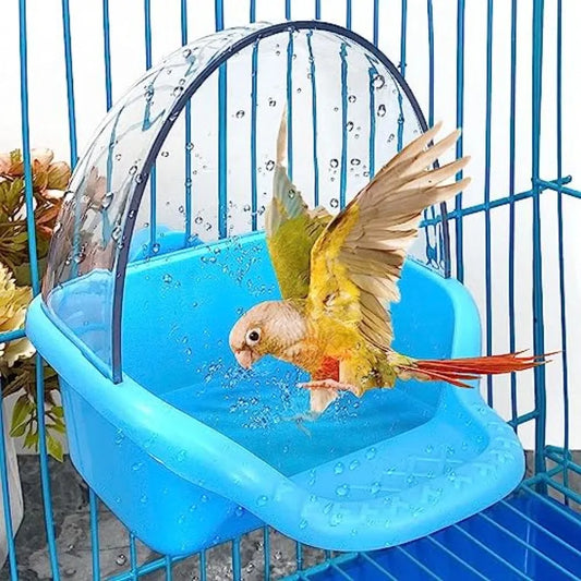 Bird Bath Box for Cage Use, Plastic, Blue, Easy-Hang Design with Non-Slip Base and Adjustable Height