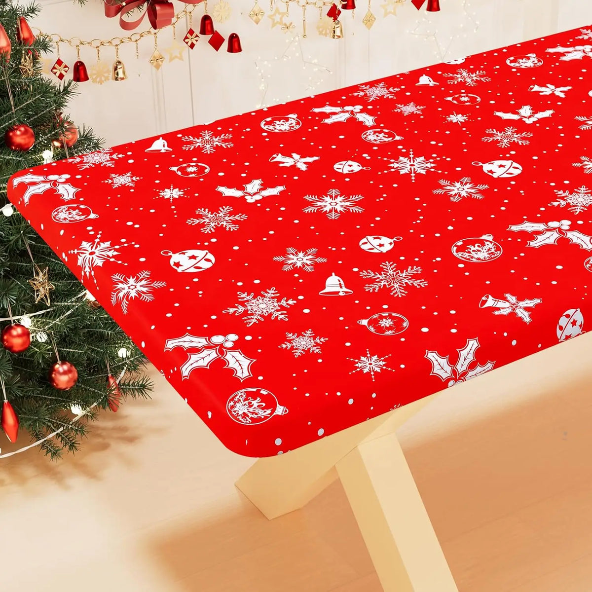 Waterproof PVC Flannel Table Cover Elastic Fitted Tablecloth Floral Pumpkin Christmas Pattern Dining Party Decoration