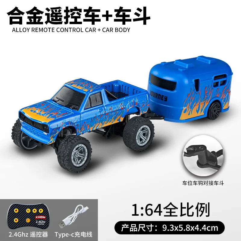 Mini 1:64 RC Car Monster Truck 2.4G Alloy Remote Control Off-Road Drift Racing with Led Light Adult Boys Toys Christmas Gifts