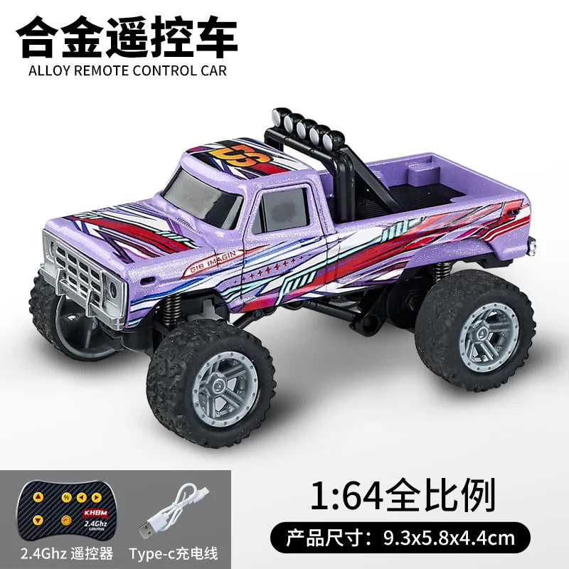 Mini 1:64 RC Car Monster Truck 2.4G Alloy Remote Control Off-Road Drift Racing with Led Light Adult Boys Toys Christmas Gifts