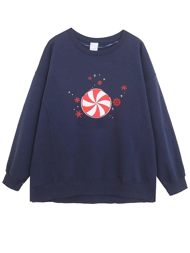 Fashion Letter Windmill Cartoon Print Embroidery Sweatshirt Merry Christmas Sweet Women Unisex Couple Tops Streetwear Female