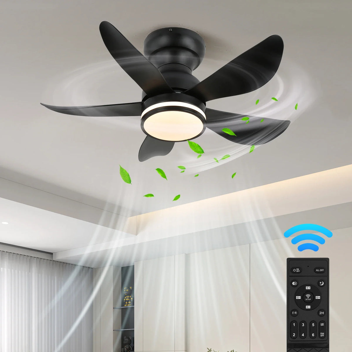 Ceiling Fan With Led Lamp RGB Chandelier Fan Light RC Dimming Pendant Fandelier Home Appliance Ventilator Living Room Fixture