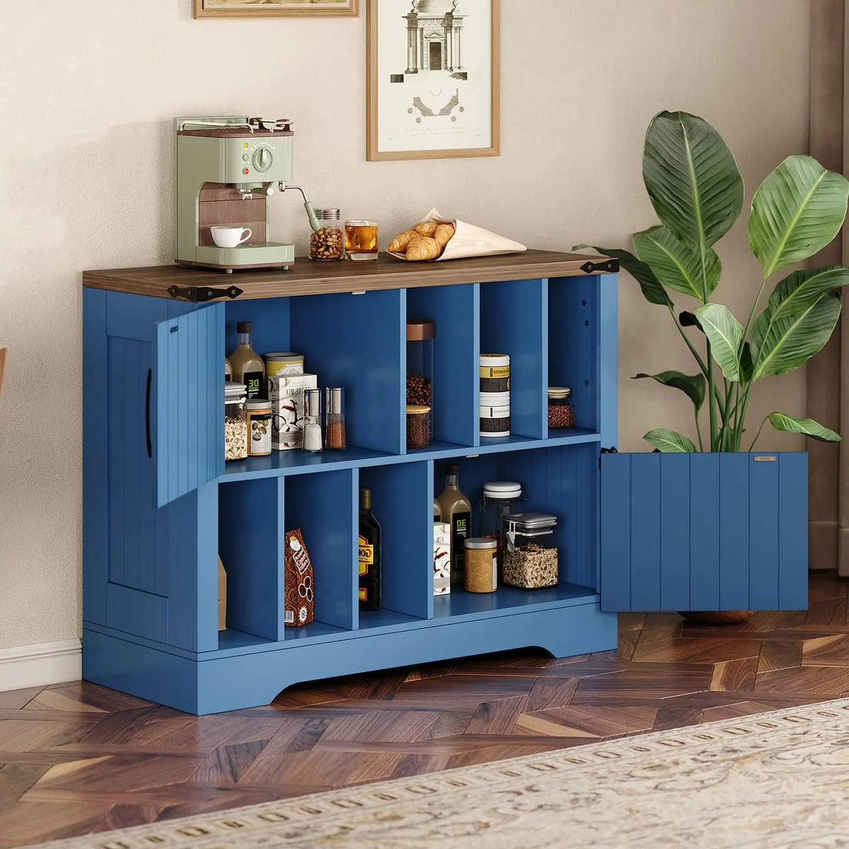 39in Farmhouse Record Player Stand With Barn Doors, Vinyl Record Storage Cabinet Holds 450 Albums, Wood Turntable Table For Living Room