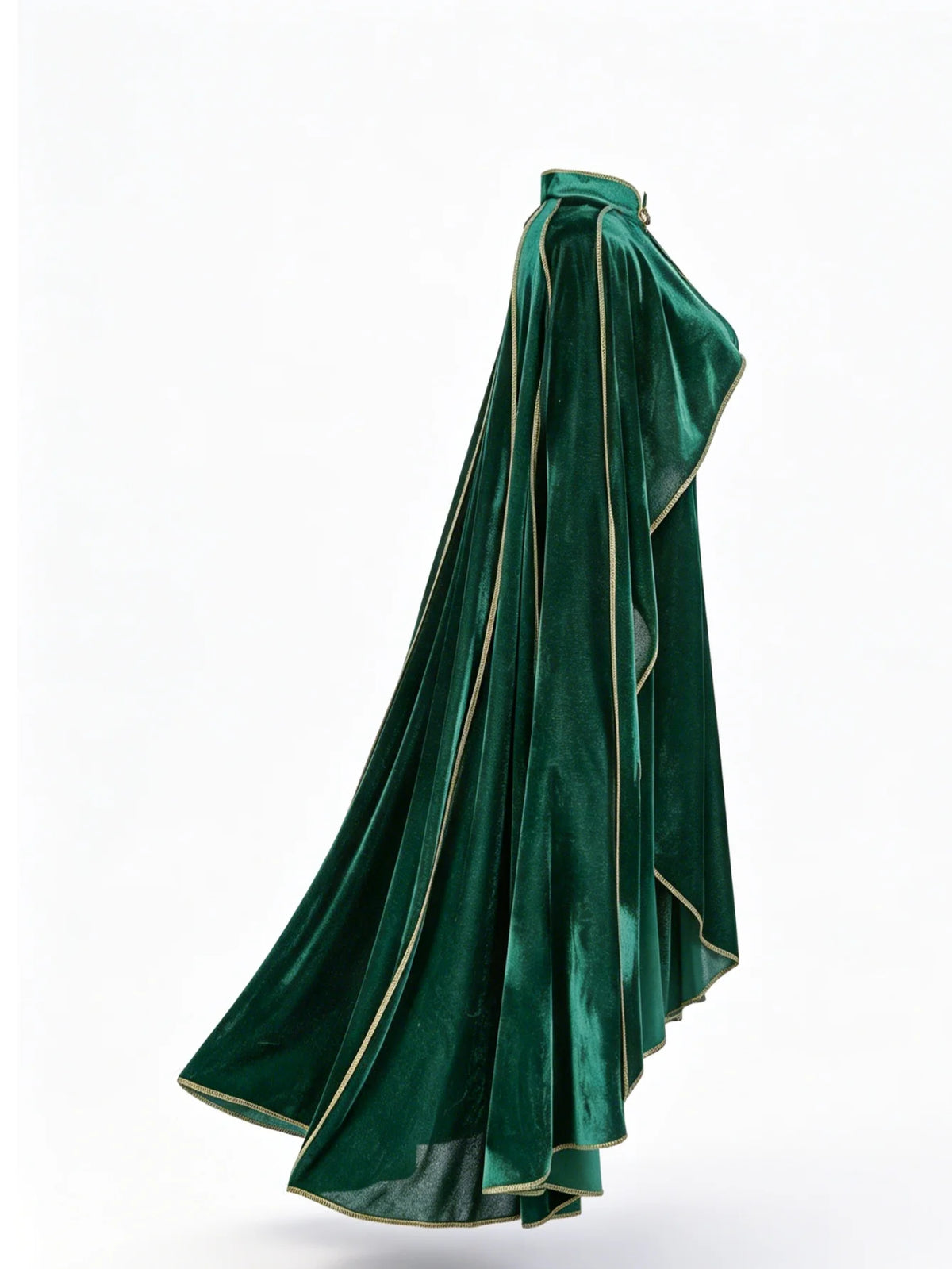 Women Vintage Green Velvet Cape Cloak Gold Trim Stand Collar Cosplay Costume Long Cape For Halloween Party Medieval Renaissance Dress Up
