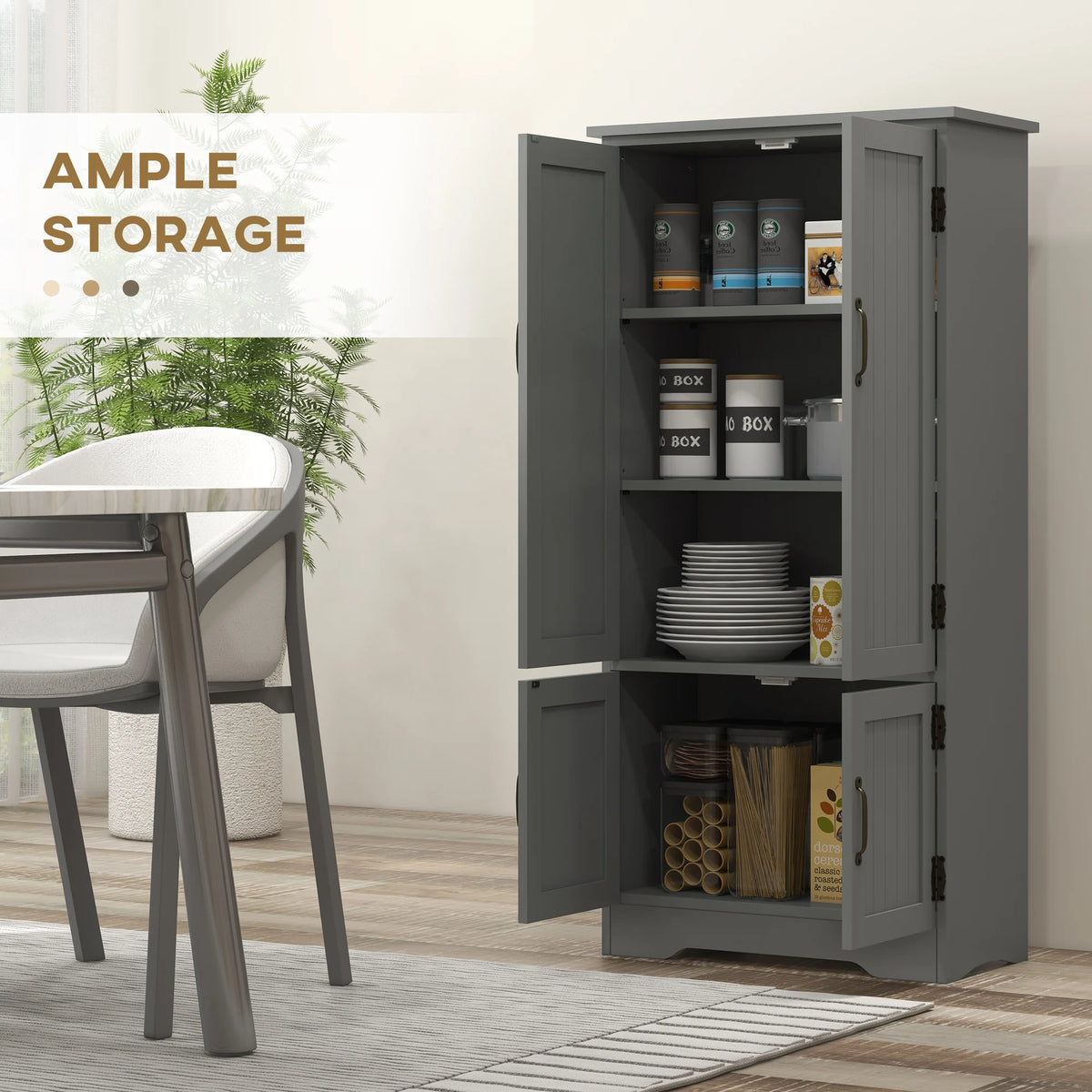 Freestanding Storage Hutch Furniture W/ 2 Large Doors and 2 Small Doors, Gray