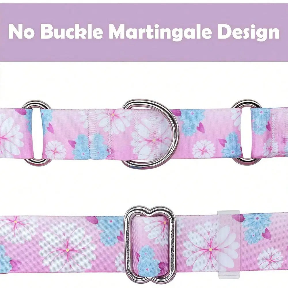 Dog Collar, Adjustable Soft No Pull Training Collar With No, Floral Pattern No Slip Martingale Collars Small Dogs 3 4 Width SFT