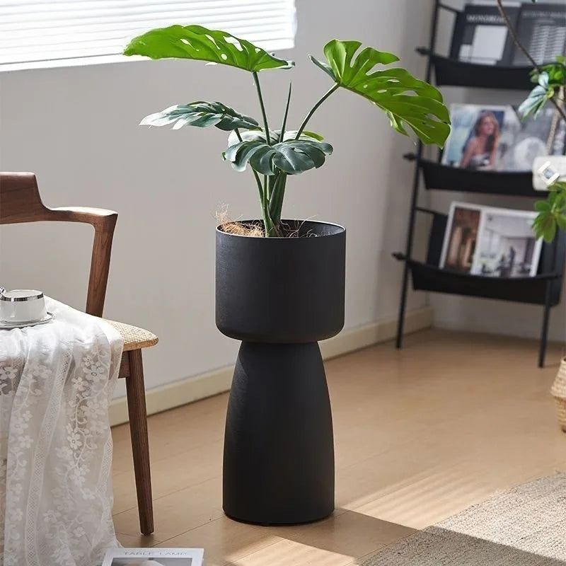 Creative high footed flower pot, living room floor standing Nordic green plant, lotus lamp planting pot