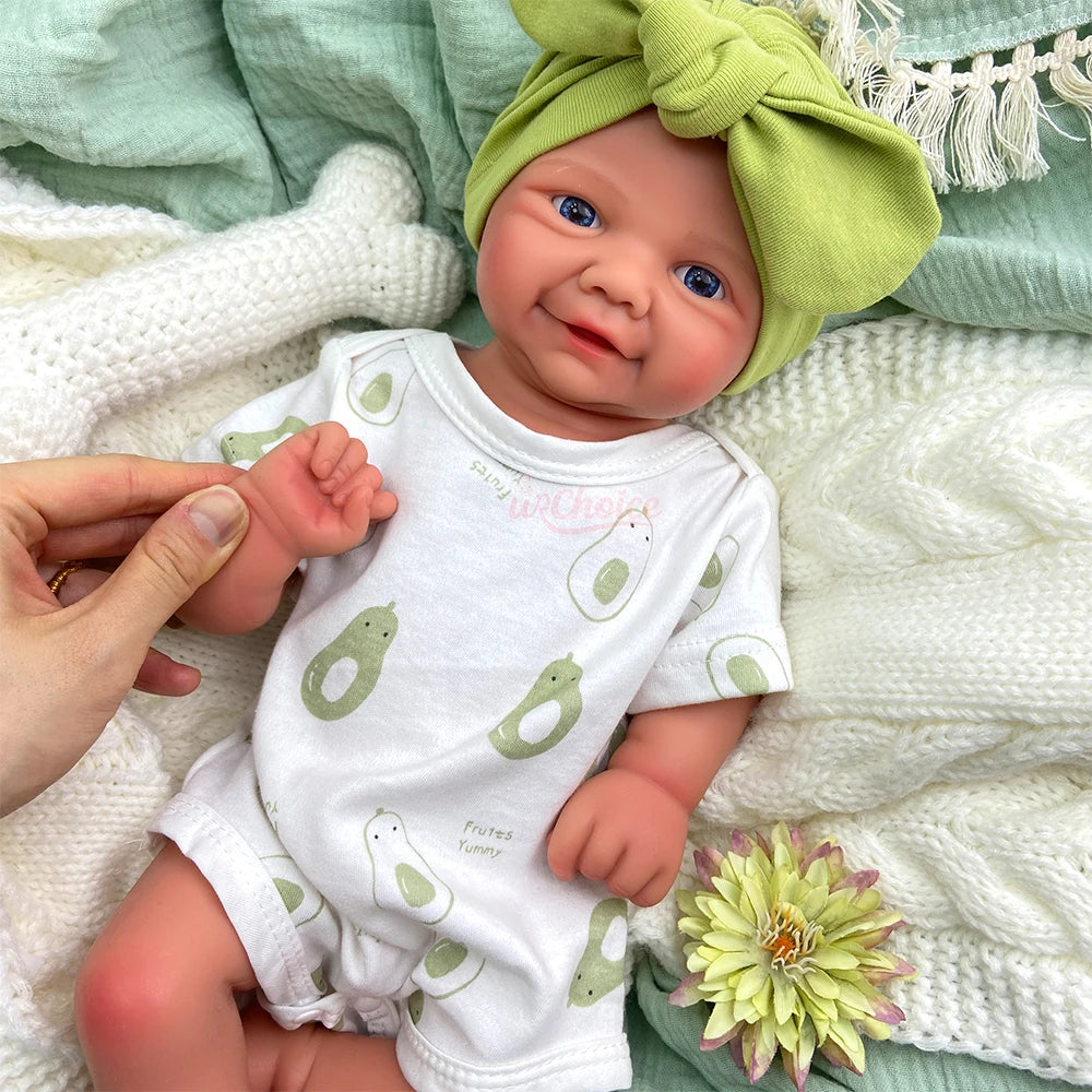 17Inch Silicone Reborn Baby Girl Handmade Soft Lifelike Waterproof Newborn Doll Toy Comfortable to Hold for Christmas Gift