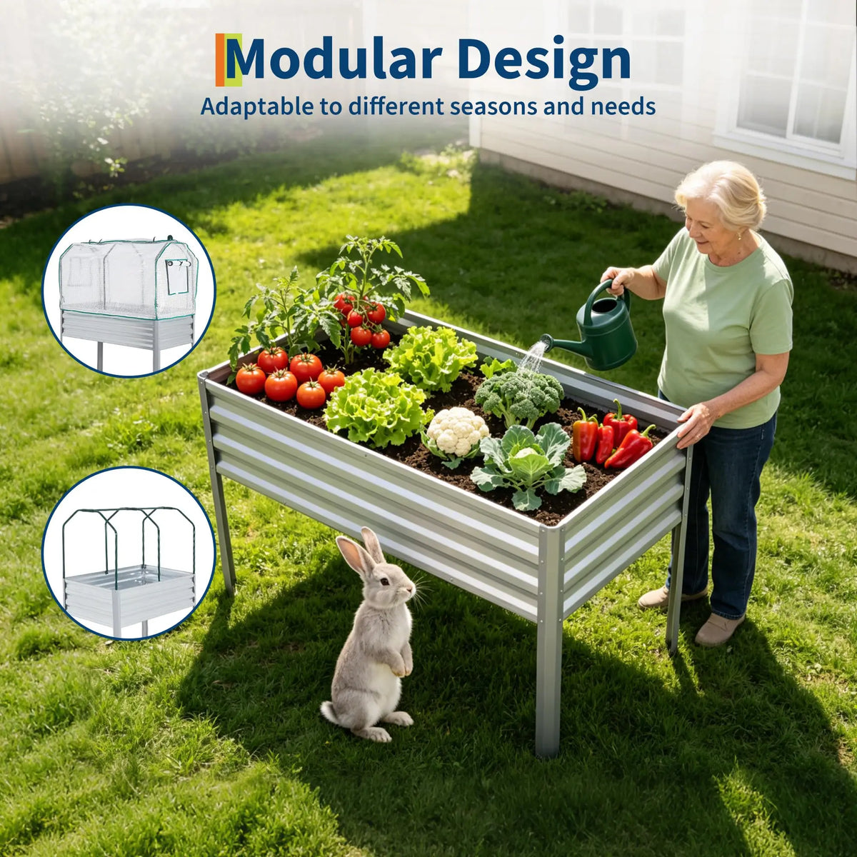 Raised Garden Bed With Cover, 30in Galvanized Elevated Planter Box With Legs, Greenhouse For Vegetables Herbs Patio Balcony