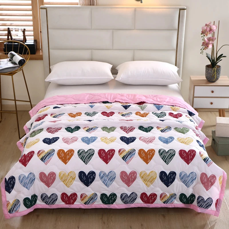 Cool Refreshing Soft Summer Quilt Skin Friendly Breathable Flower Printing Air Conditioner Blanket Thin Well-vetilated Comforter