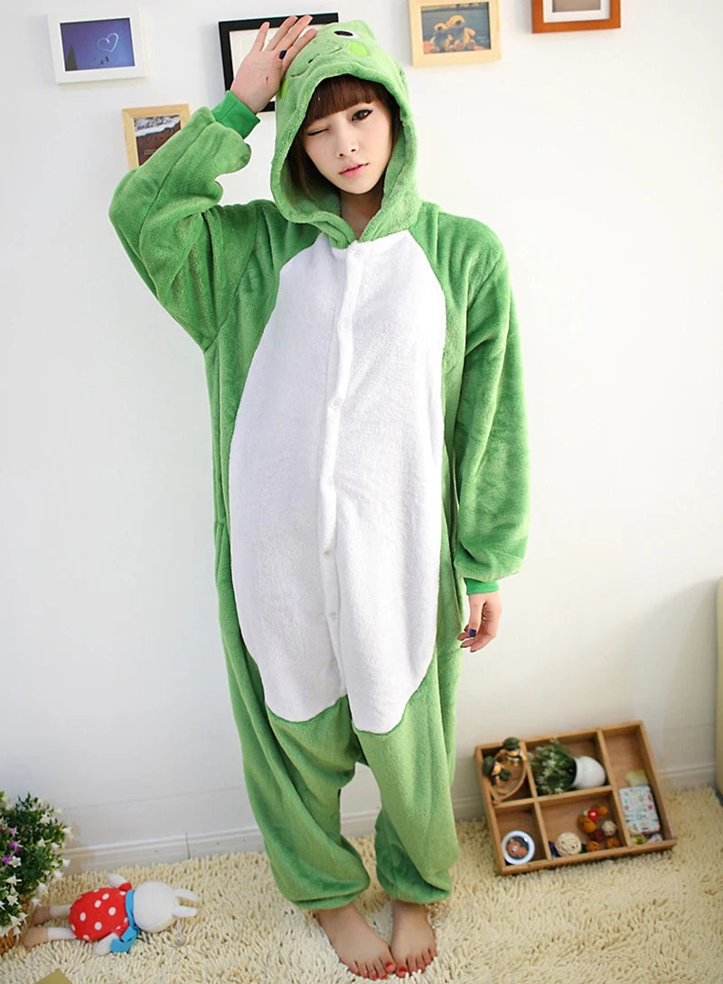 Adult Kids Family Onesie Sleepwear Flanne Animal Frog Cartoon Pajamas Unisex Christmas Halloween Anime Cosplay Costumes Jumpsuit