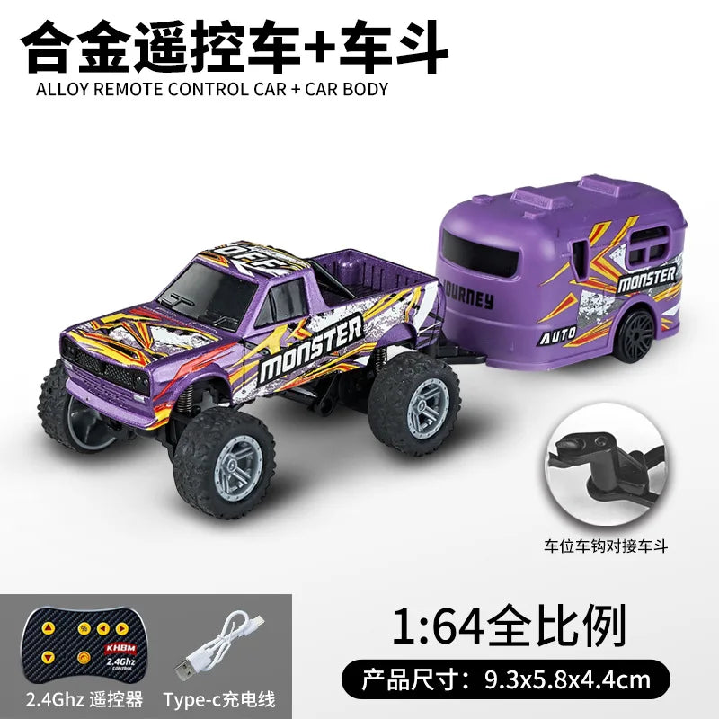 Mini 1:64 RC Car Monster Truck 2.4G Alloy Remote Control Off-Road Drift Racing with Led Light Adult Boys Toys Christmas Gifts