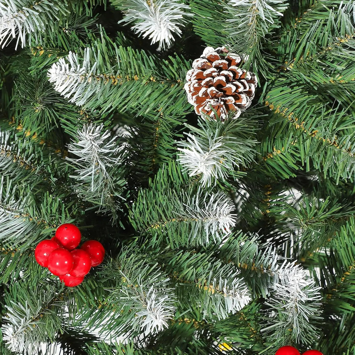 5FT Snow-Flocked Artificial Christmas Tree with Berries – 850 PE/PVC Branch Tips, Easy Assembly Hinged Design, Holiday Decor for Home