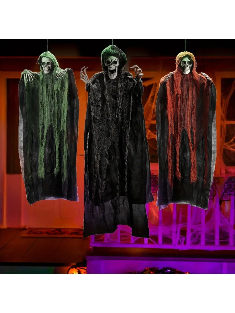 Halloween Hanging Grim Reapers (3 Pack) One 47' and Two 35' Reapers, Skeleton Flying Ghost for Haunted House Prop Decor, Outdoor Indoor Decor